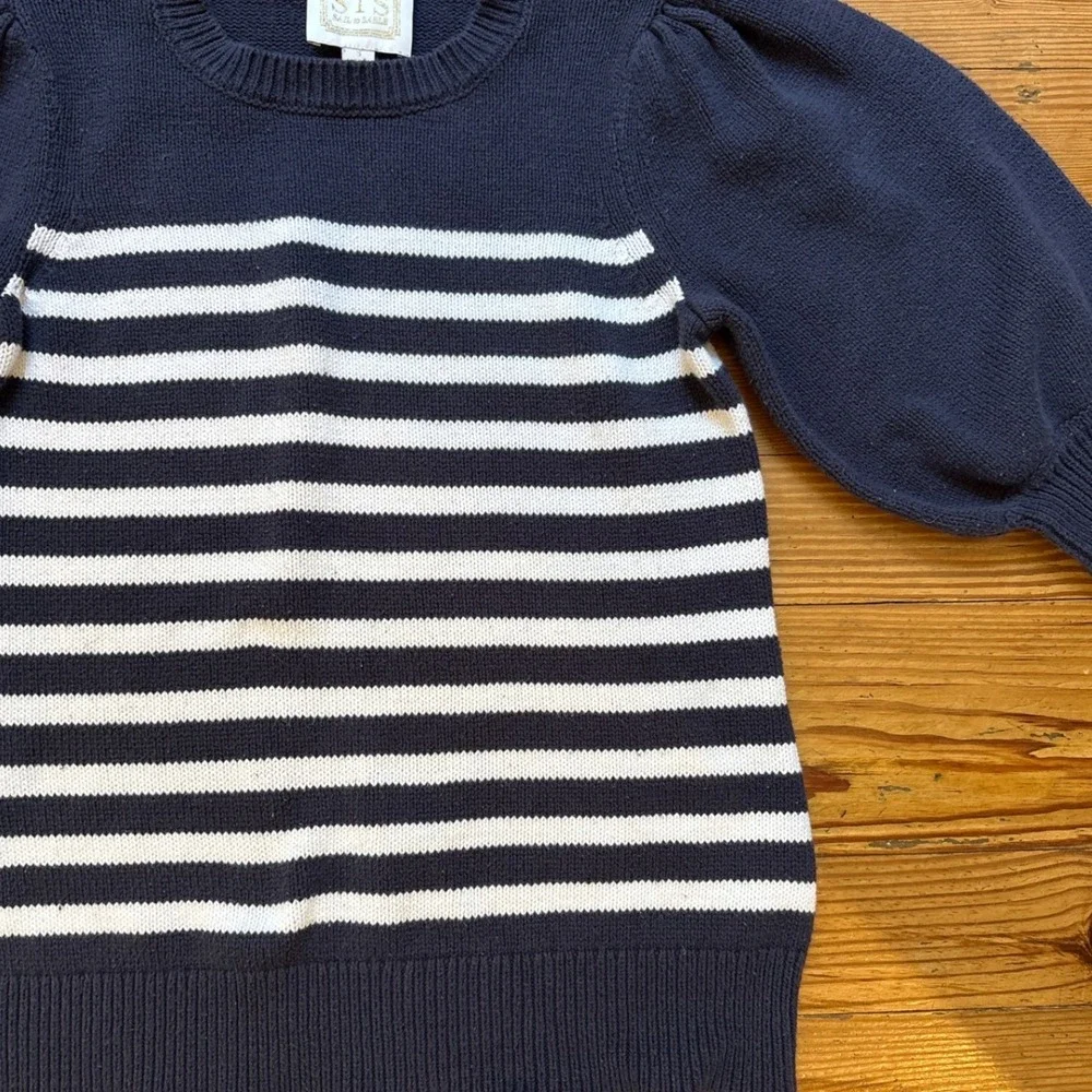 Sail to Sable‎ Sweater Womens Navy Blue Excellent Puff Sleeve Striped SIZE S